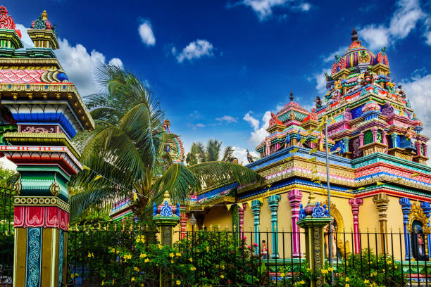 A colourful Hindu temple on the shore of Grand Bassin lake in Mauritius
